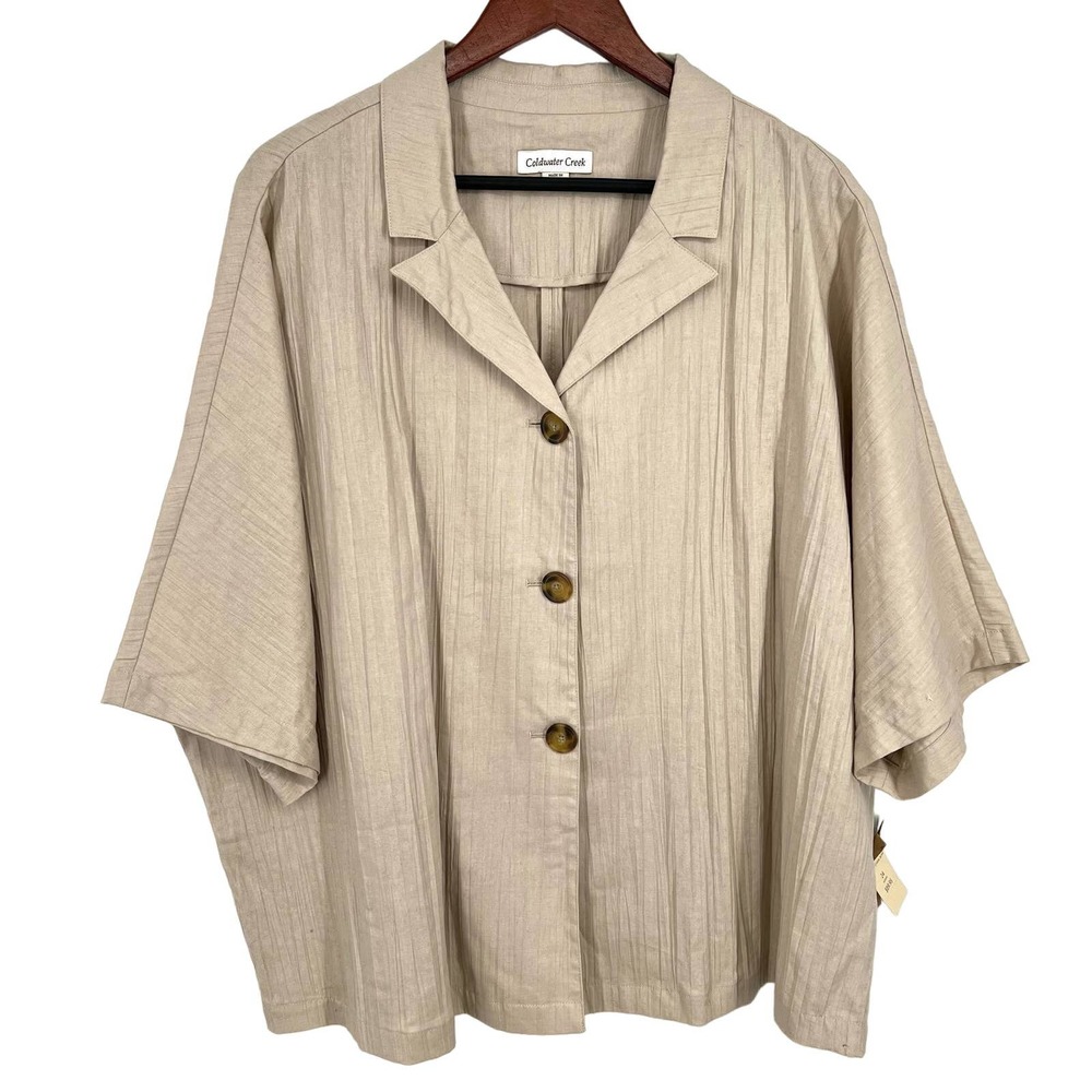 NEW $90 Coldwater Creek 51% LINEN Womens Plus Size 24 Button Blouse Shirt Top